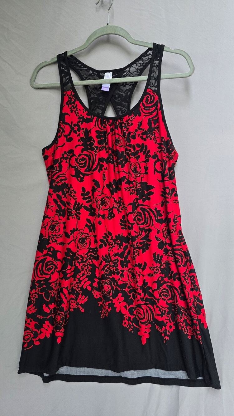 Secret Treasures Gown Womens Large Red Floral Lace Racerback Chemise Sleepwear